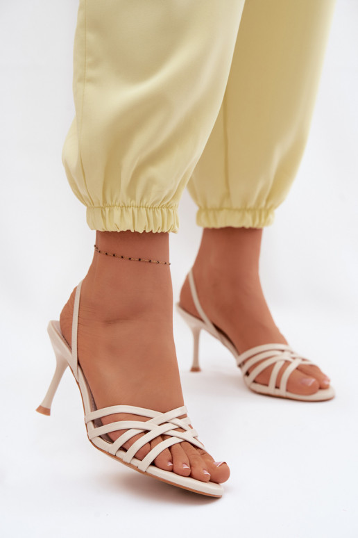 Sandali da donna con tacchi sottili con strisce beige Velivelle