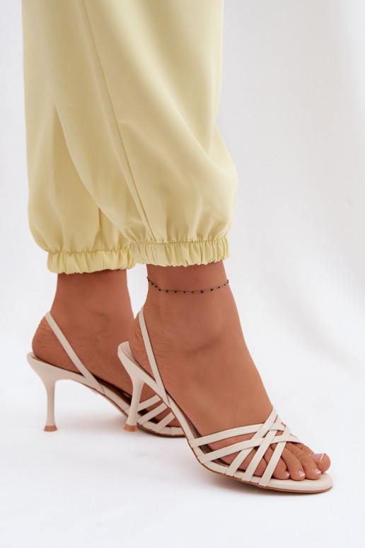 Sandali da donna con tacchi sottili con strisce beige Velivelle
