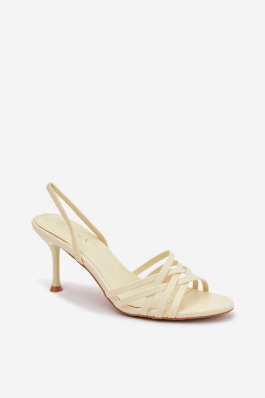 Sandali da donna con tacchi sottili con strisce colore giallo Velivelle