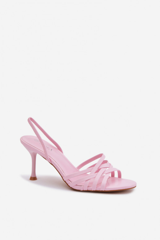 Sandali rosa con tacco sottile e cinturini Velivelle