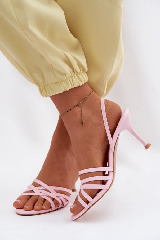 Sandali rosa con tacco sottile e cinturini Velivelle