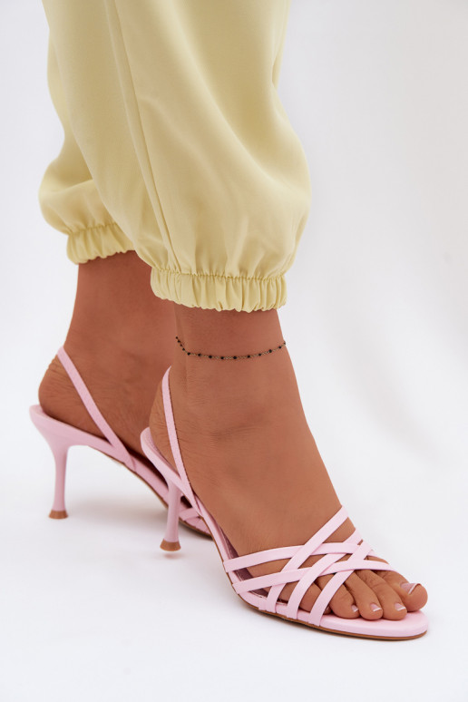 Sandali rosa con tacco sottile e cinturini Velivelle