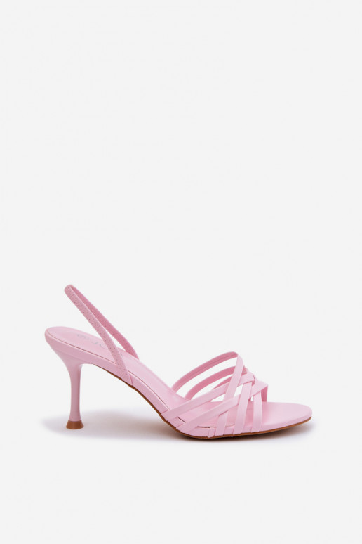 Sandali rosa con tacco sottile e cinturini Velivelle