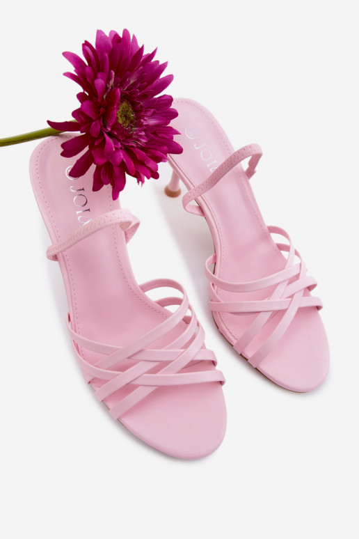 Sandali da donna con tacchi sottili con strisce colore rosa Velivelle