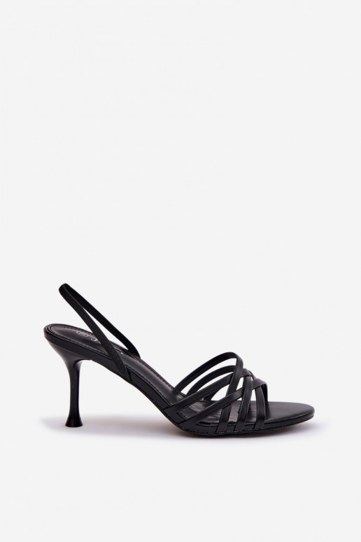 Sandali da donna con tacchi sottili con strisce colore nero Velivelle