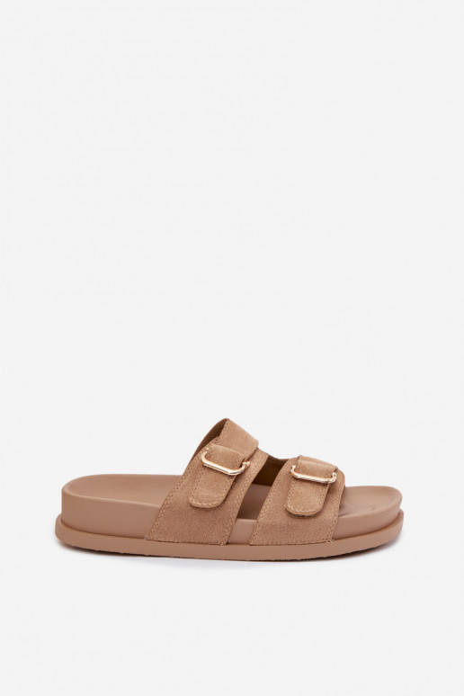 Pantofole da donna Ze colore doratomi con fibbiemi beige Pelorin