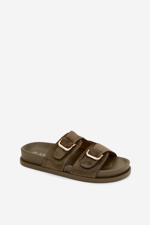 Ciabatte khaki con fibbie dorate Pelorin