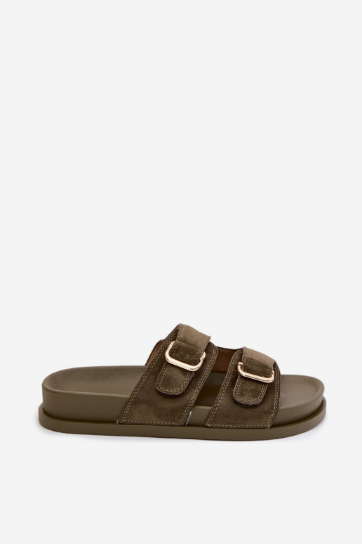 Ciabatte khaki con fibbie dorate Pelorin