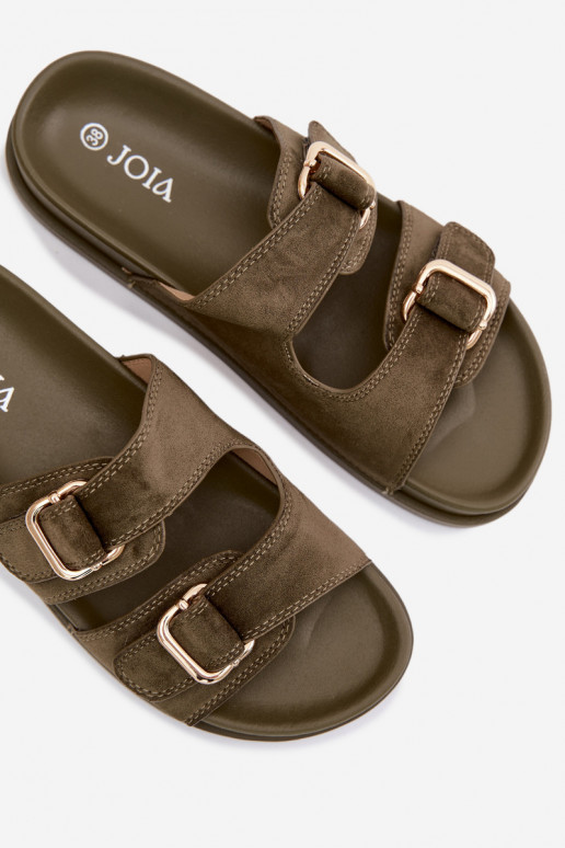 Pantofole da donna Ze colore doratomi con fibbiemi colore kaki Pelorin