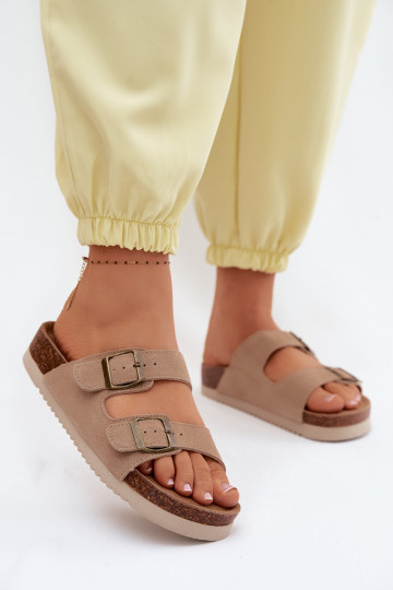 Pantofole in pelle scamosciata color sabbia con fibbie Rosaliae 2