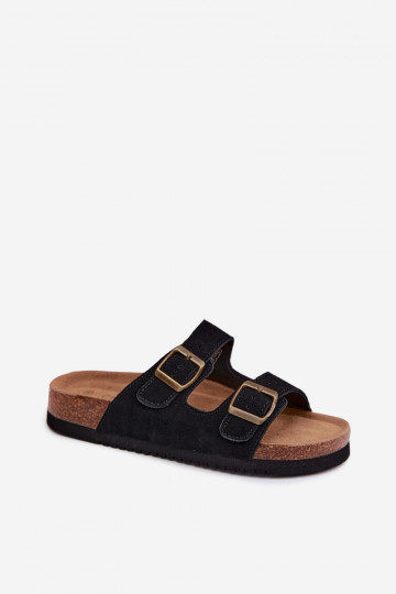 Pantofole in pelle scamosciata nere con fibbie Rosaliae 2