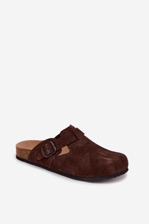 Mule in pelle scamosciata con fibbie Zazoo 1905, colore cioccolato