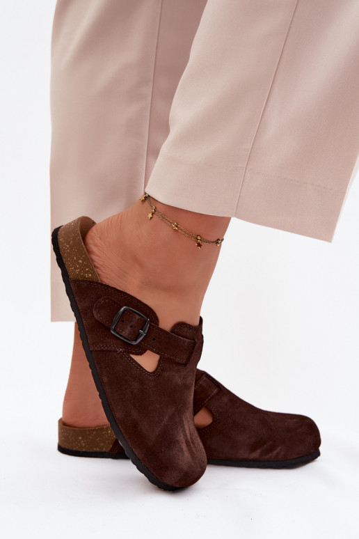 Mule in pelle scamosciata con fibbie Zazoo 1905, colore cioccolato