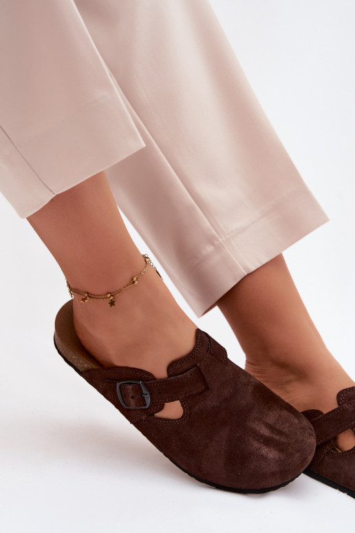 Mule in pelle scamosciata con fibbie Zazoo 1905, colore cioccolato