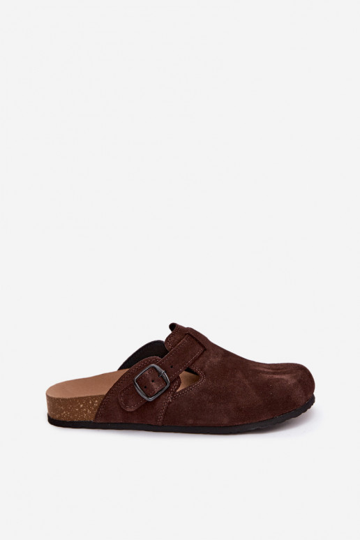 Mule in pelle scamosciata con fibbie Zazoo 1905, colore cioccolato