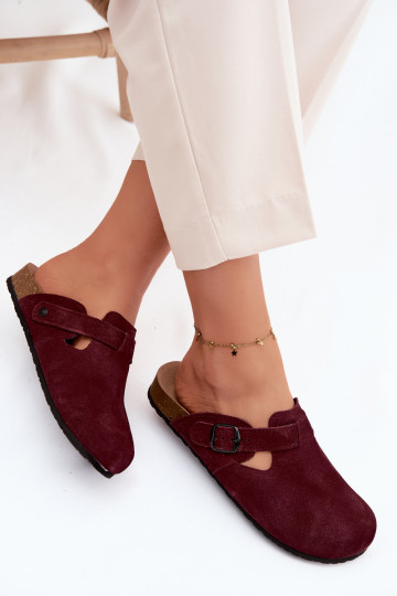 Mule in pelle scamosciata con fibbie Zazoo 1905, colore viola scuro