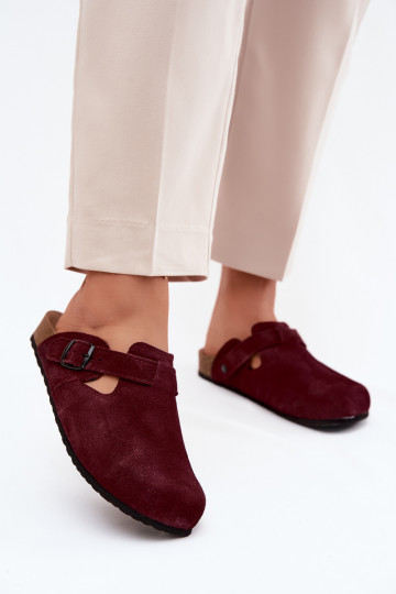 Mule in pelle scamosciata con fibbie Zazoo 1905, colore viola scuro 2