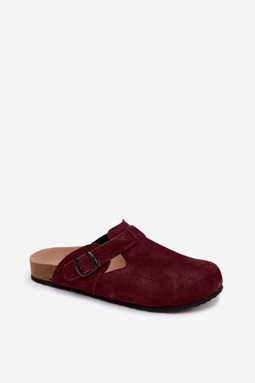 Mule in pelle scamosciata con fibbie Zazoo 1905, colore viola scuro