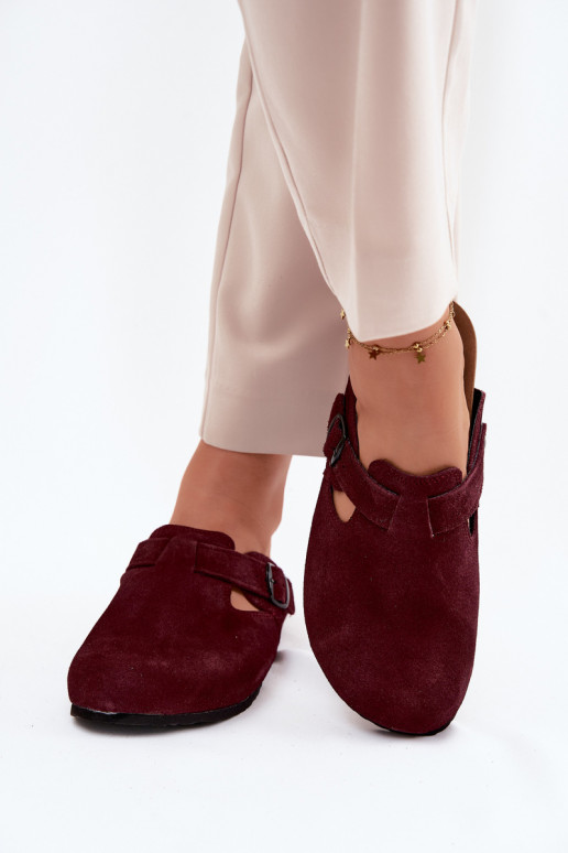 Mule in pelle scamosciata con fibbie Zazoo 1905, colore viola scuro