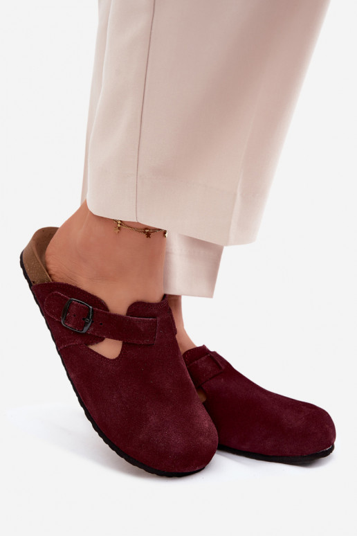 Mule in pelle scamosciata con fibbie Zazoo 1905, colore viola scuro