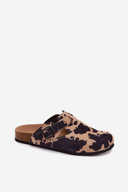 Mule in pelle scamosciata con fibbie Zazoo 1905, colori sabbia e nero
