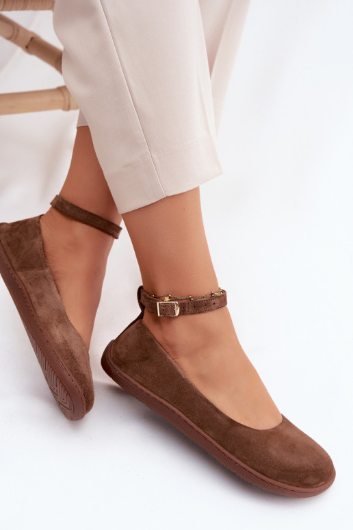 Ballerine barefoot in pelle scamosciata Zazoo 020, colore marrone