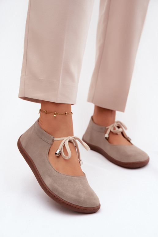 Pelle Ballerine in camoscio Barefoot con cinghie Zazoo 021 colore cappuccino