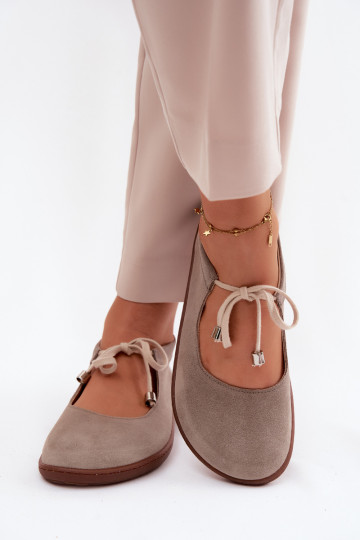 Ballerine barefoot in pelle scamosciata con cinturini Zazoo 021, colore cappuccino 2