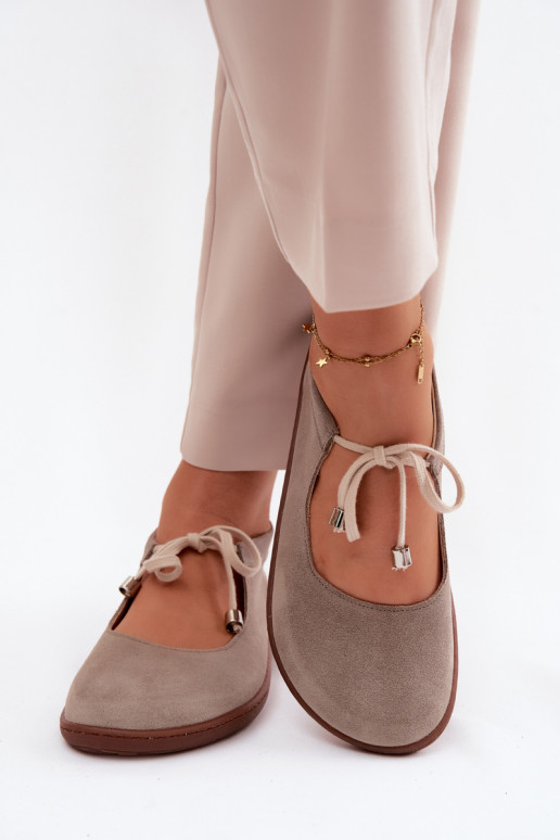 Ballerine barefoot in pelle scamosciata con cinturini Zazoo 021, colore cappuccino