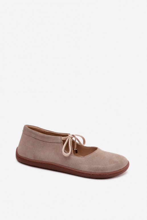 Ballerine barefoot in pelle scamosciata con cinturini Zazoo 021, colore cappuccino