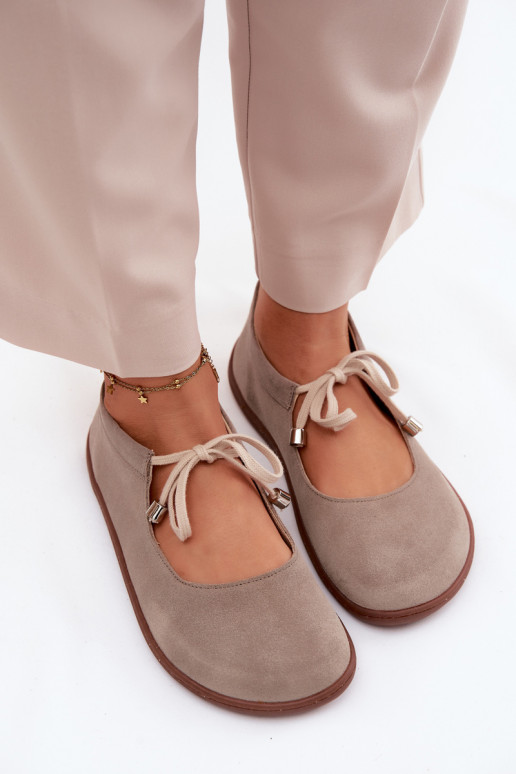 Ballerine barefoot in pelle scamosciata con cinturini Zazoo 021, colore cappuccino