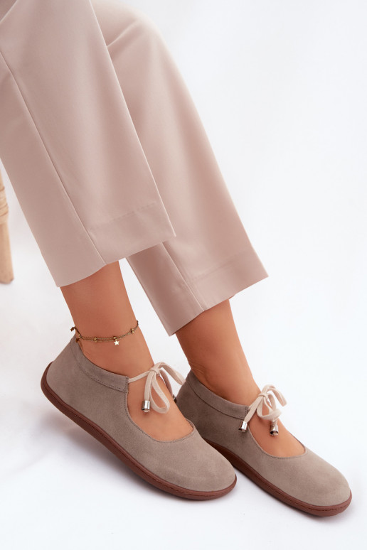 Ballerine barefoot in pelle scamosciata con cinturini Zazoo 021, colore cappuccino