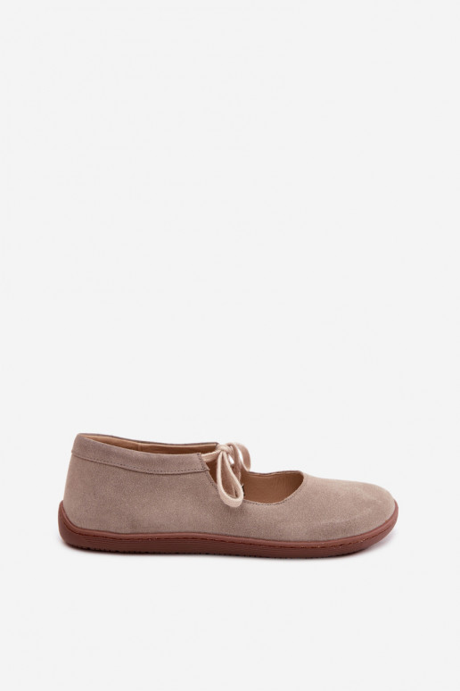 Ballerine barefoot in pelle scamosciata con cinturini Zazoo 021, colore cappuccino