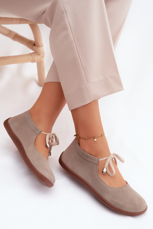 Ballerine barefoot in pelle scamosciata con cinturini Zazoo 021, colore cappuccino