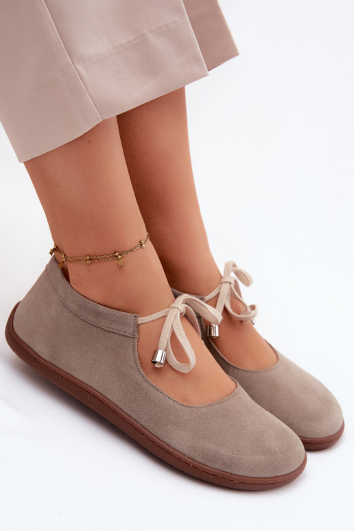 Ballerine barefoot in pelle scamosciata con cinturini Zazoo 021, colore cappuccino