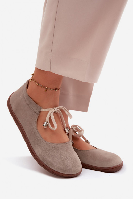Ballerine barefoot in pelle scamosciata con cinturini Zazoo 021, colore cappuccino