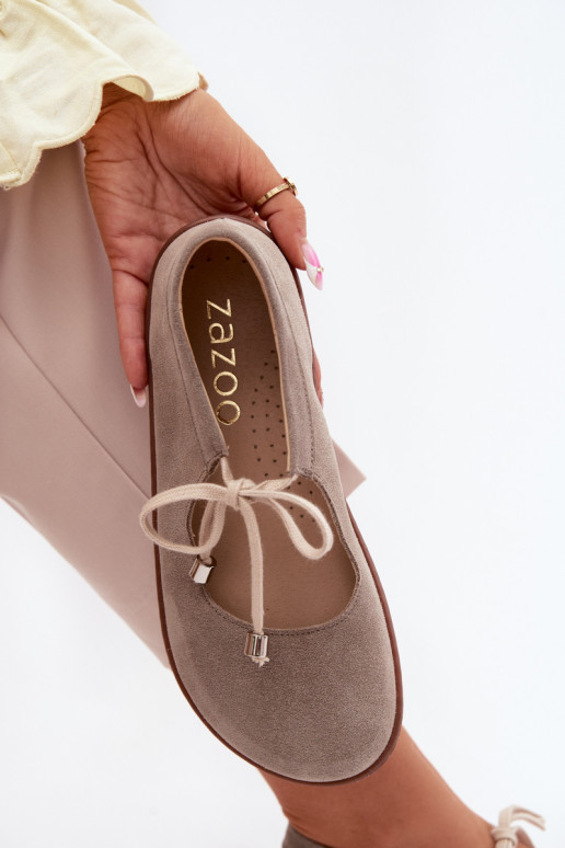 Ballerine barefoot in pelle scamosciata con cinturini Zazoo 021, colore cappuccino