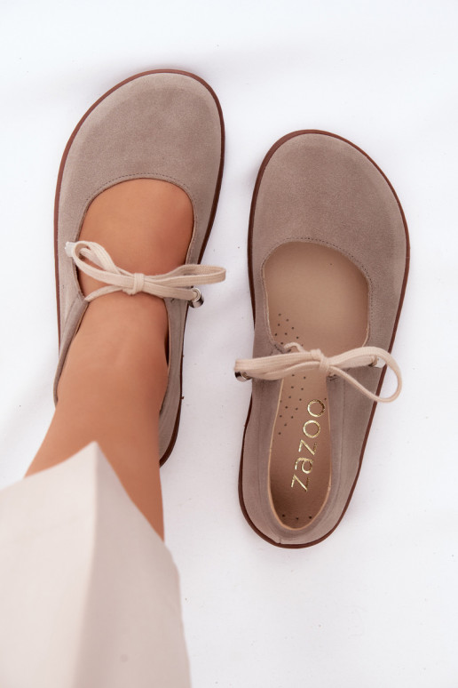 Ballerine barefoot in pelle scamosciata con cinturini Zazoo 021, colore cappuccino