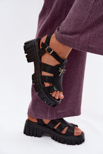 Sandali con piattaforma da donna con fibbia Vinceza 79627, colore nero