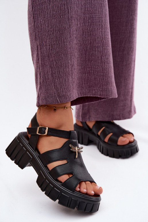 Sandali con piattaforma da donna con fibbia Vinceza 79627, colore nero