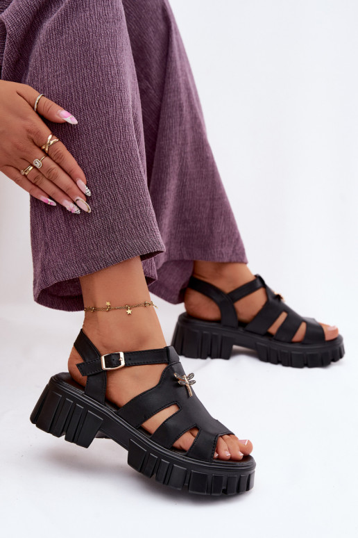 Sandali con piattaforma da donna con fibbia Vinceza 79627, colore nero