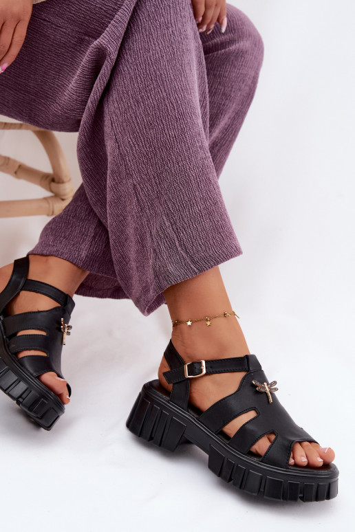 Sandali con piattaforma da donna con fibbia Vinceza 79627, colore nero