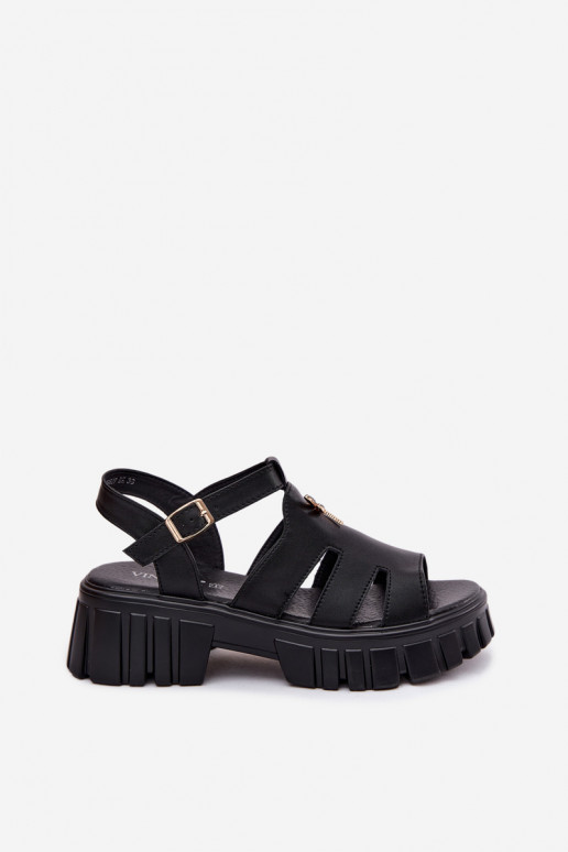 Sandali con piattaforma da donna con fibbia Vinceza 79627, colore nero