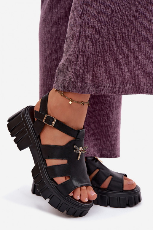 Sandali con piattaforma da donna con fibbia Vinceza 79627, colore nero
