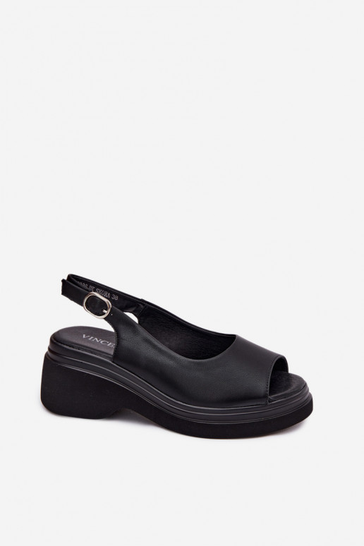 Sandali in pelle con piattaforma Vinceza 66936, colore nero