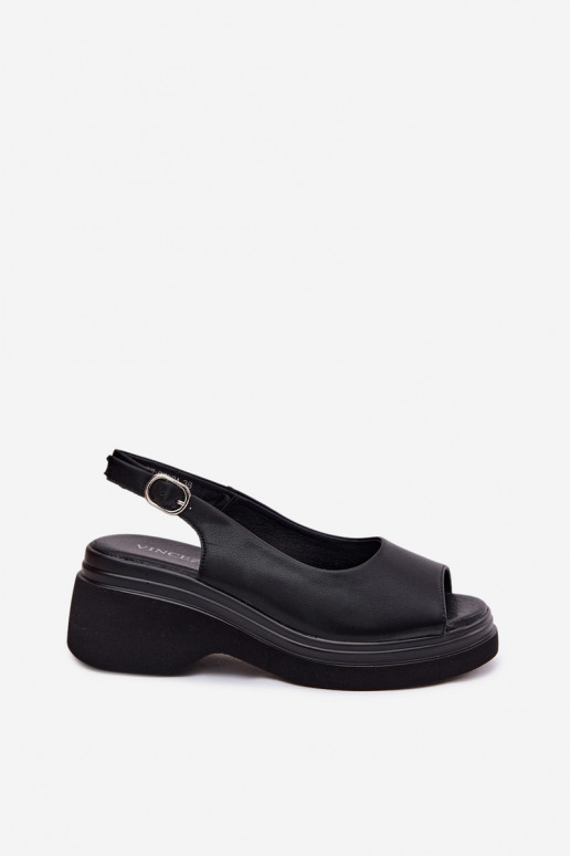 Sandali in pelle con piattaforma Vinceza 66936, colore nero