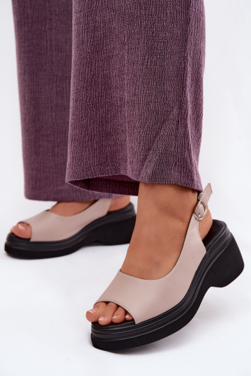 Sandali in pelle con piattaforma Vinceza 66936, colore sabbia