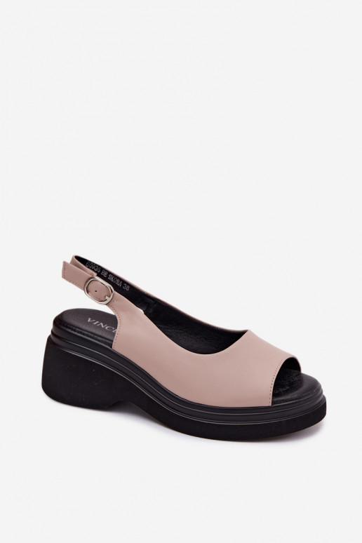 Sandali in pelle con piattaforma Vinceza 66936, colore sabbia