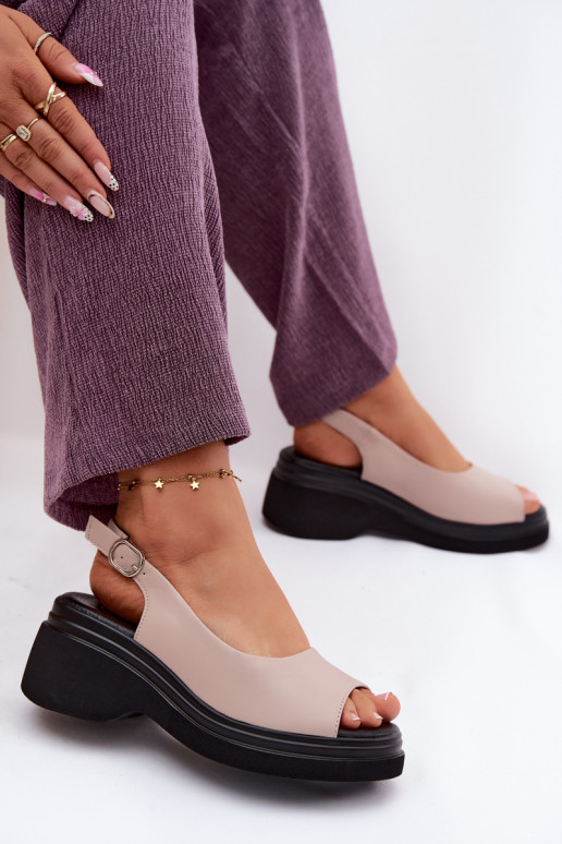 Sandali in pelle con piattaforma Vinceza 66936, colore sabbia