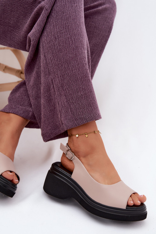 Sandali in pelle con piattaforma Vinceza 66936, colore sabbia